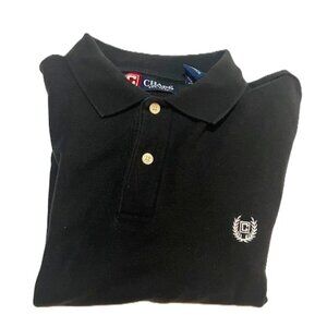Chaps Men's Small Polo Shirt Black White Crest Logo Short Sleeve Cotton Weave